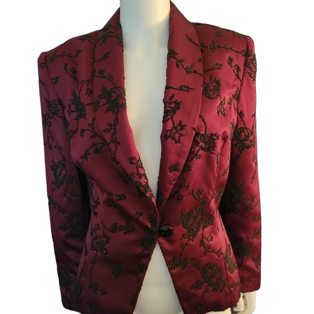 Gantos Jacket Beaded Burgundy Black M